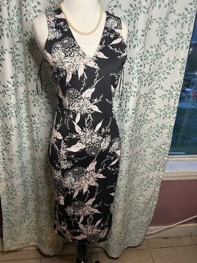 Dorothy Perkins Black Midi Dress with Pale Pink Floral Print